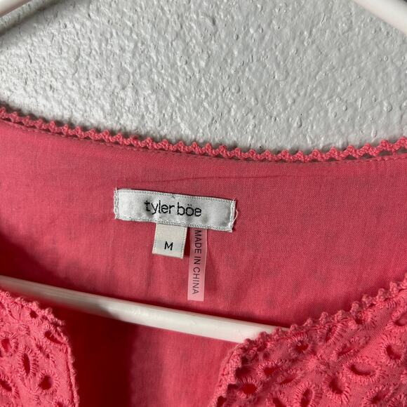 Tyler Boe Isla Eyelet Dress Tea Rose Pink Cotton 3/4 Sleeve Medium - Picture 7 of 11